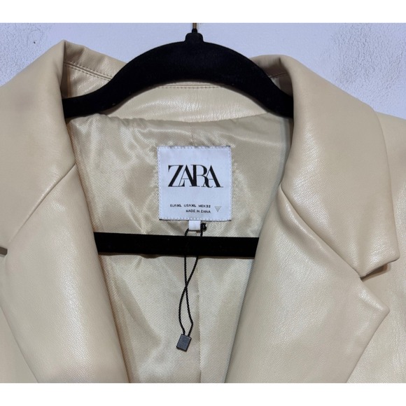 Zara Vegan Leather Menswear Style Blazer Size XL Old Money Minimalist Preppy - Picture 2 of 7